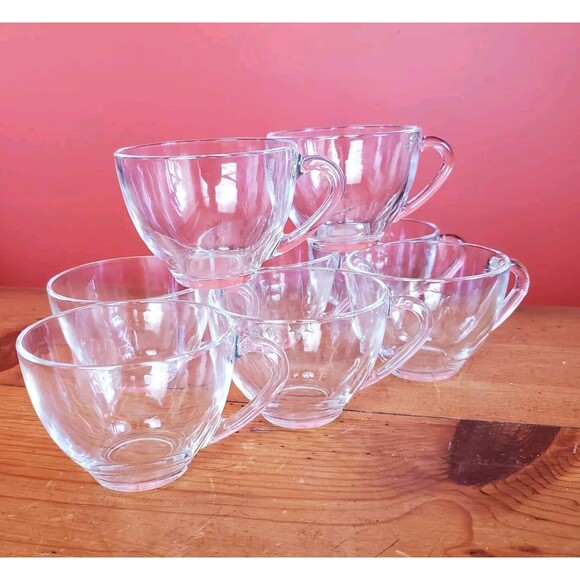 Coffee Tea 8oz Arcoroc France Clear Glass Espresso Punch Bowl Cups Set Of 8 - Picture 2 of 9